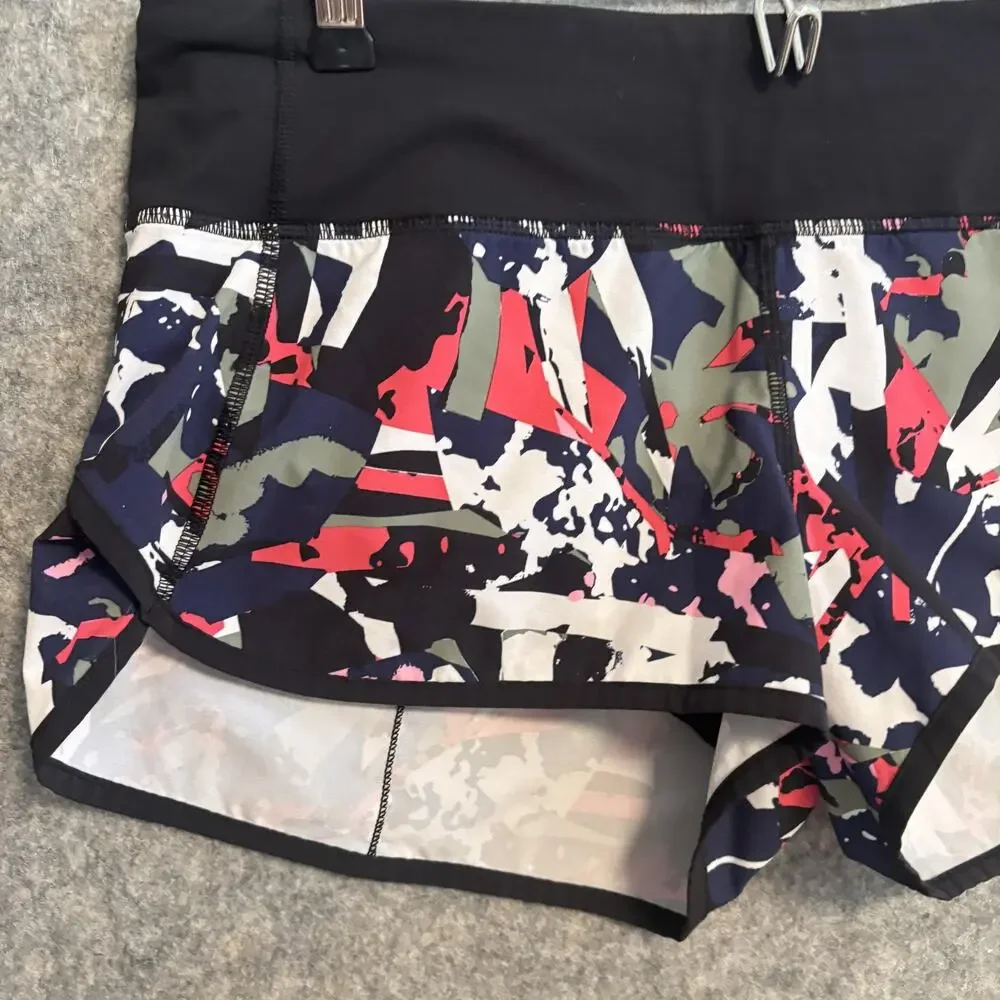 Lululemon Shorts Womens 6 Black Print Run Speed Shorts Pop Cut Boom Athletic